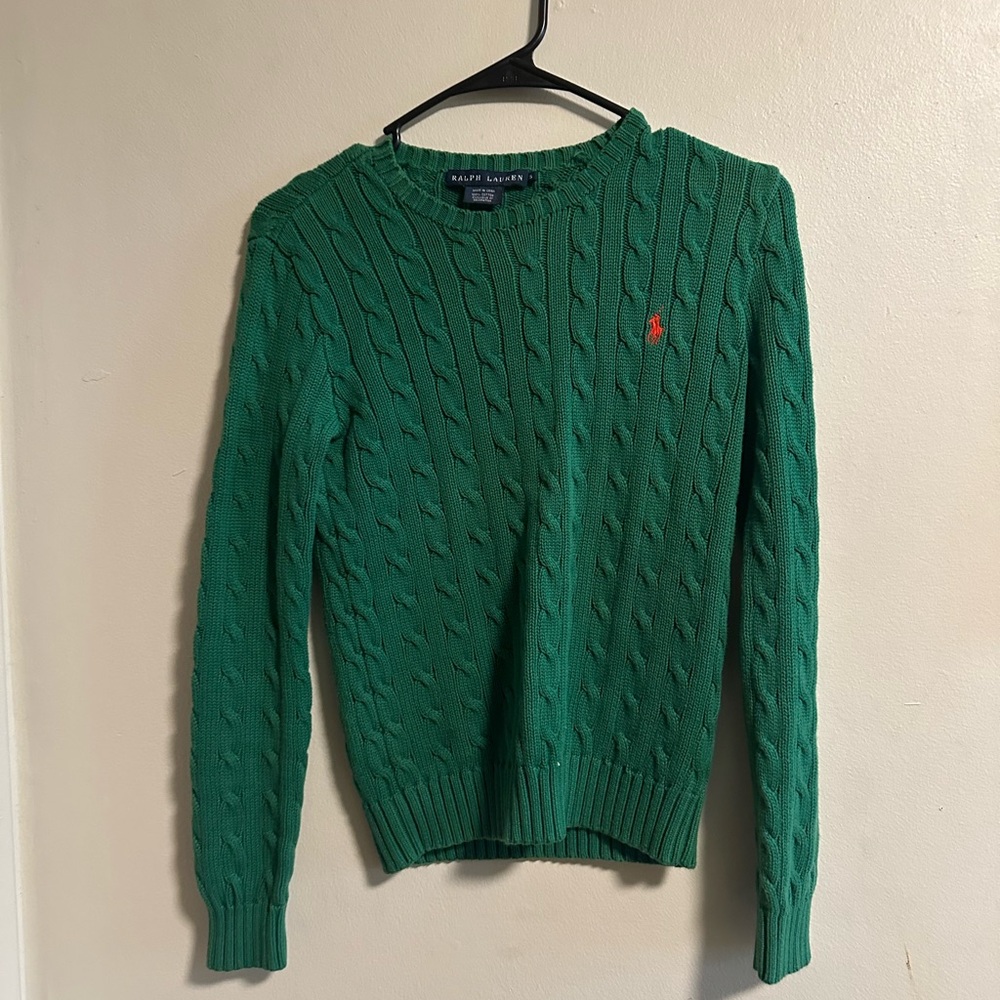 Ralph Lauren Green Crewneck Cable Knit Sweater
